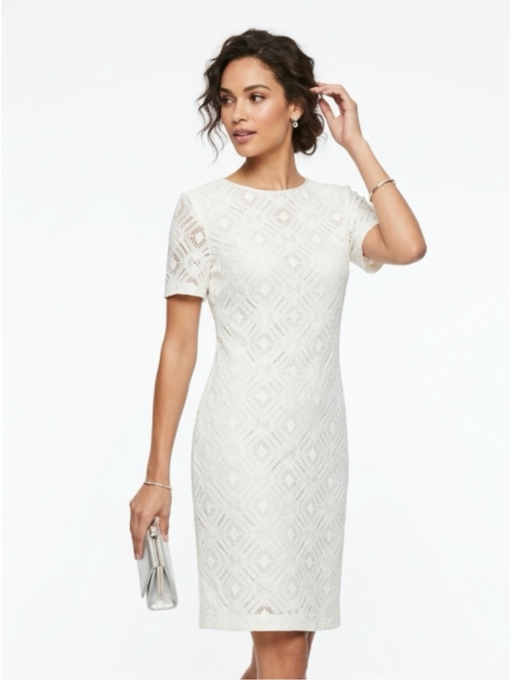 Lauren Ralph Lauren White Geometric Eyelet Lace Shift Dress Sz 16 Old Money- 708